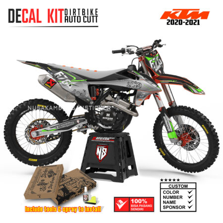 DECAL KIT STICKER SUPERMOTO DIRTBIKE KTM 2020 2021 GRAFIS SILVER GRAY GEAR CROSS GREEN04 GRAPHIC DECAL