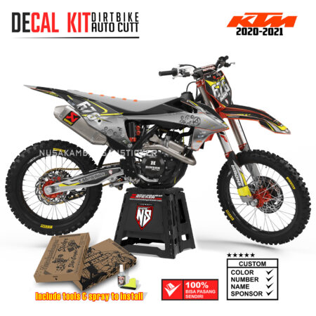DECAL KIT STICKER SUPERMOTO DIRTBIKE KTM 2020 2021 GRAFIS SILVER GRAY GEAR CROSS YELLOW03 GRAPHIC DECAL