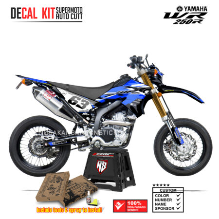 DECAL KIT STICKER SUPERMOTO DIRTBIKE YAMAHA WR 250 R GRAFIS RED STAR SKULL CROSS BLUE05 GRAPHIC DECAL