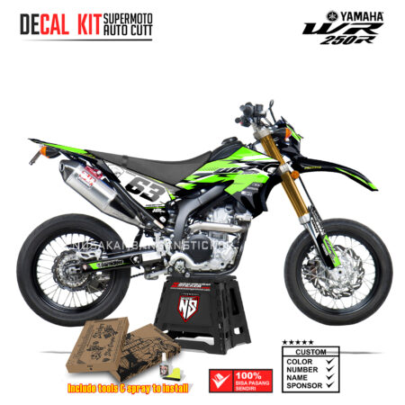 DECAL KIT STICKER SUPERMOTO DIRTBIKE YAMAHA WR 250 R GRAFIS RED STAR SKULL CROSS GREEN04 GRAPHIC DECAL