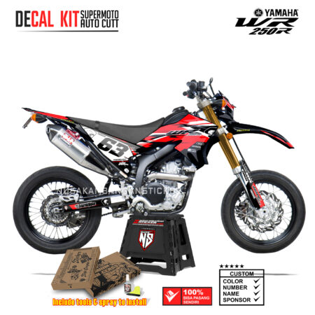 DECAL KIT STICKER SUPERMOTO DIRTBIKE YAMAHA WR 250 R GRAFIS RED STAR SKULL CROSS RED01 GRAPHIC DECAL