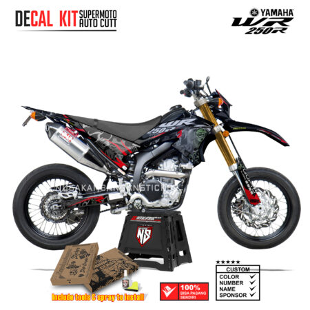 DECAL KIT STICKER SUPERMOTO DIRTBIKE YAMAHA WR 250 R GRAFIS SKULL GEAR RACING RED03 GRAPHIC DECAL