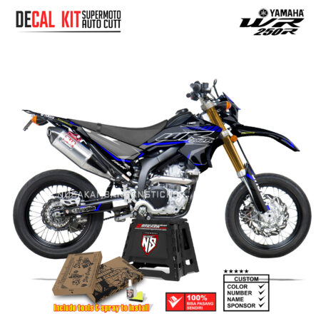 DECAL KIT STICKER SUPERMOTO DIRTBIKE YAMAHA WR 250 R RACING BLACK CARBONE BLUE01 GRAPHIC DECAL