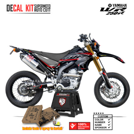 DECAL KIT STICKER SUPERMOTO DIRTBIKE YAMAHA WR 250 R RACING BLACK CARBONE RED02 GRAPHIC DECAL