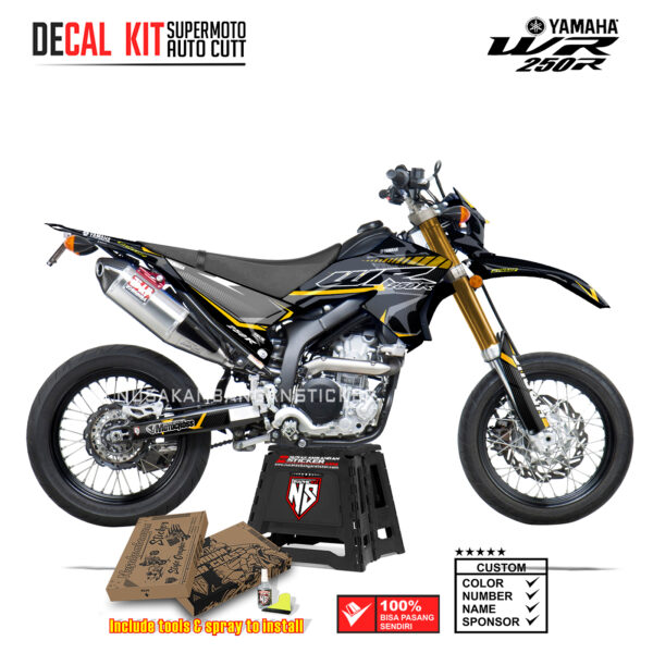 DECAL KIT STICKER SUPERMOTO DIRTBIKE YAMAHA WR 250 R RACING BLACK CARBONE YELLOW03 GRAPHIC DECAL