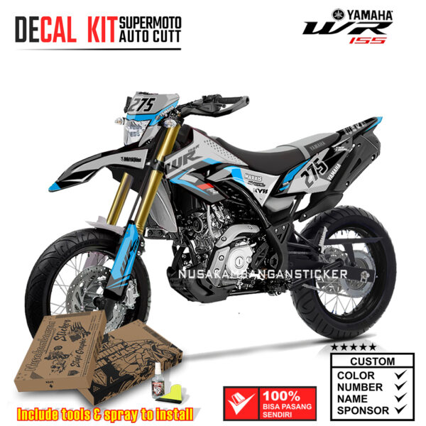 DECAL KIT STICKER SUPERMOTO YAMAHA WR 155 GREY X TOSCA BLUE GRAPHIC MOTOCROSS