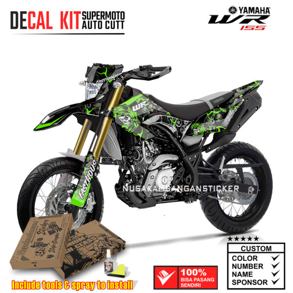 DECAL KIT STICKER SUPERMOTO YAMAHA WR 155 HEAD SKUL HIJAU 02 GRAPHIC MOTOCROSS