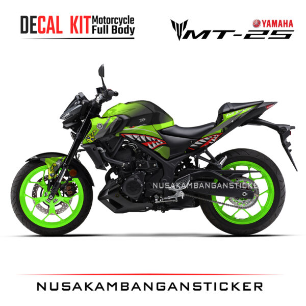 DECAL KIT STICKER YAMAHA MT25 2020 DESAIN SHARK ANGRY HIJAU03 STICKER FULL BODY