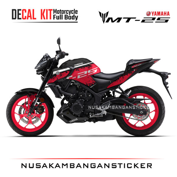 DECAL KIT STICKER Yamaha-MT25 2020 DESAIN BRUSH ABSTRAK RACING MERAH02 STICKER FULL BODY