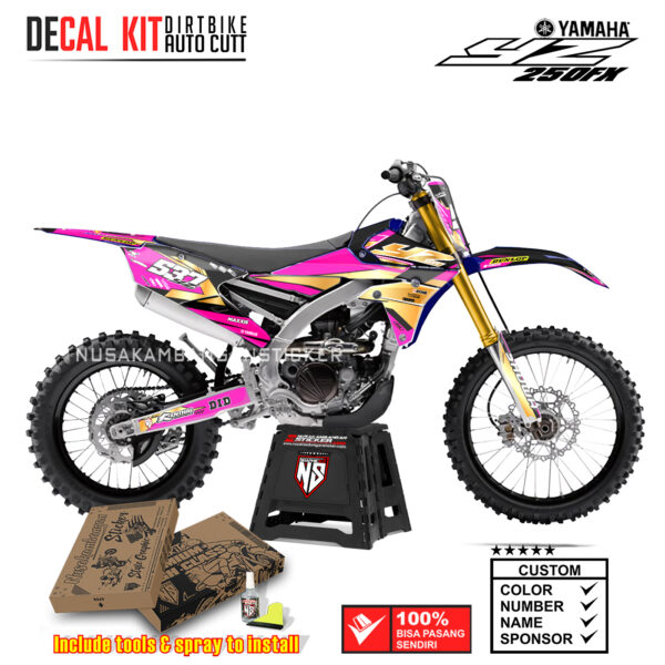 DECAL KIT SUPERMOTO DIRTBIKE YAMAHA YZ250FX LIVERY GOLD MAXXIS RACING MAGENTA04 STICKER DECALS