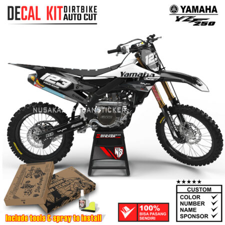 Decal Kit Supermoto Dirtbike Yamaha YZF 250 2019-2020 White And Black Graphic Decals Motocross