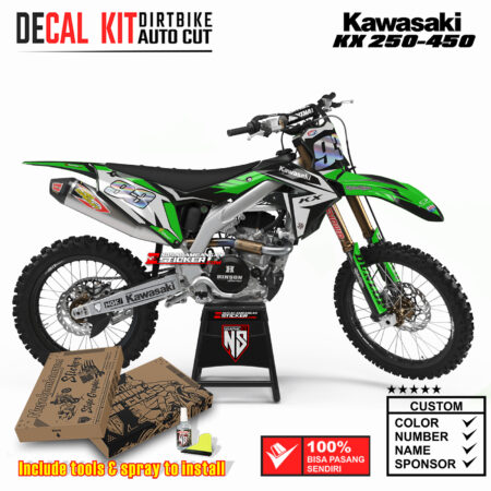 Decal Sticker Kit Kawasaki KX 250-450 Dirtbike Supermoto Graphic Kit Black Green Racing Street Motocross Stiker Decals