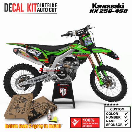 Decal Sticker Kit Kawasaki KX 250-450 Dirtbike Supermoto Graphic Kit Black Green Street Authenthic Motocross Stiker Decals