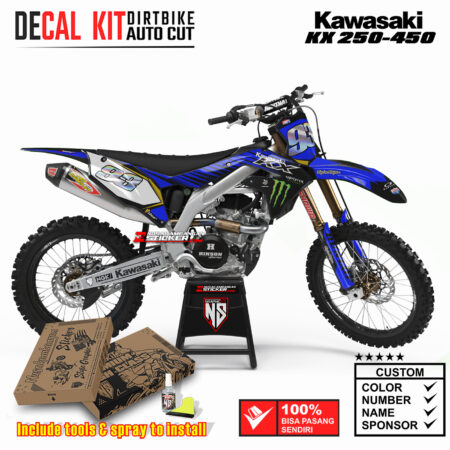 Decal Sticker Kit Kawasaki KX 250-450 Dirtbike Supermoto Graphic Kit Blue Monster! Motocross Stiker Decals