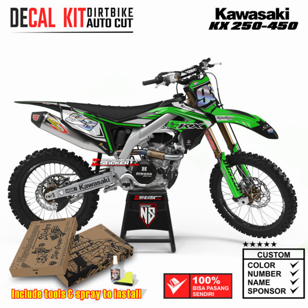 Decal Sticker Kit Kawasaki KX 250-450 Dirtbike Supermoto Graphic Kit Revolution Green Motocross Stiker Decals