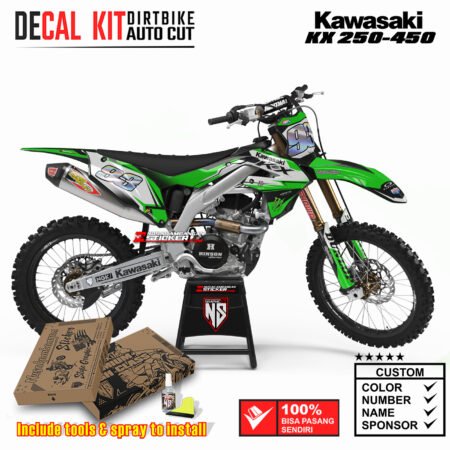 Decal Sticker Kit Kawasaki KX 250-450 Dirtbike Supermoto Graphic Kit White Green 02 Motocross Stiker Decals