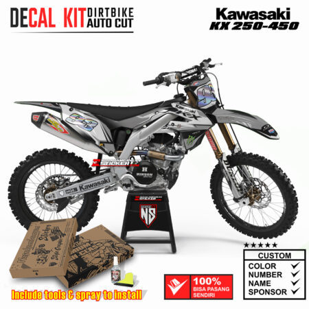 Decal Sticker Kit Kawasaki KX 250-450 Dirtbike Supermoto Graphic Kit White Grey 02 Motocross Stiker Decals