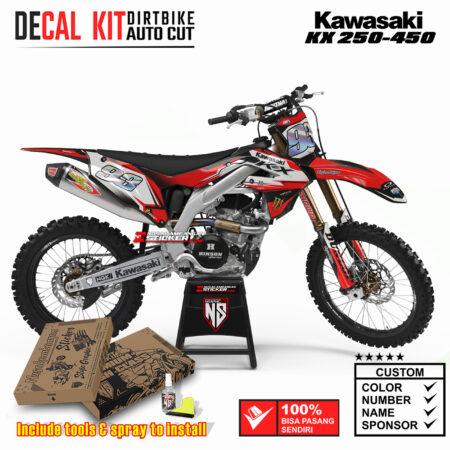 Decal Sticker Kit Kawasaki KX 250-450 Dirtbike Supermoto Graphic Kit White Red Motocross Stiker Decals