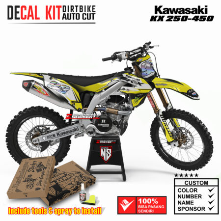 Decal Sticker Kit Kawasaki KX 250-450 Dirtbike Supermoto Graphic Kit White Yelow Motocross Stiker Decals