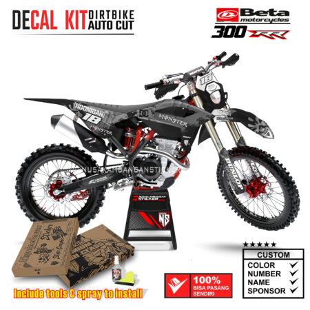 Decal Sticker Kit Supermoto Dirtbike Beta 300 RR Racing Black Motocross Graphic Decals