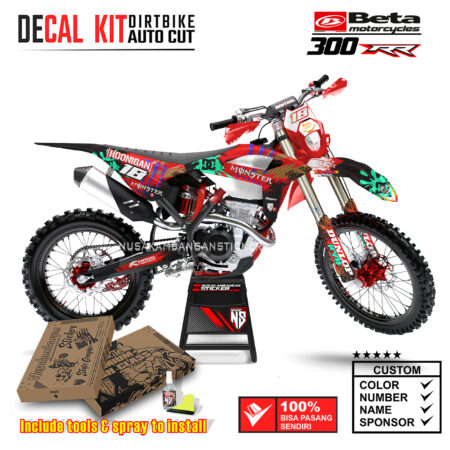 Decal Sticker Kit Supermoto Dirtbike Beta 300 RR Racing Red 04 Motocross Graphic Decals