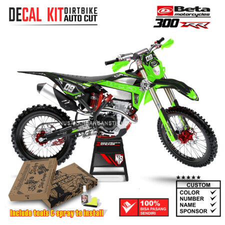 Decal Sticker Kit Supermoto Dirtbike Beta 300 RR Skull Lime Green Motocross Graphic Decals