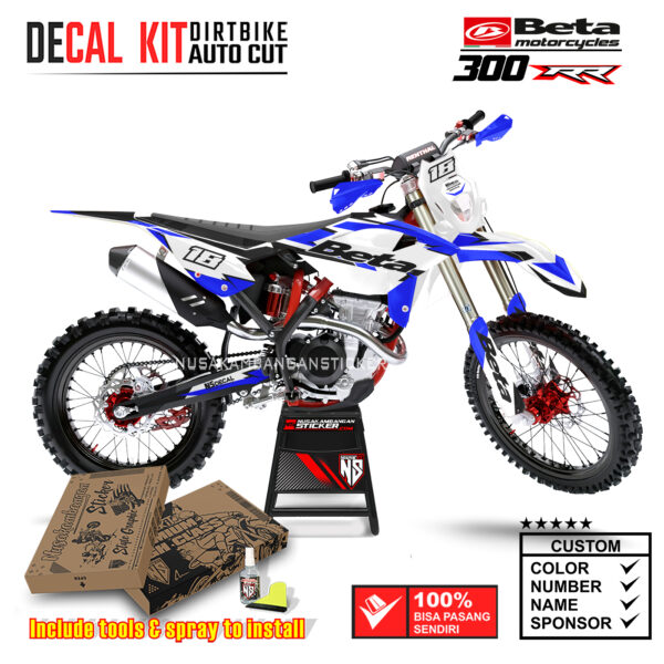 Decal Sticker Kit Supermoto Dirtbike Beta 300 RR White Blue Motocross Graphic Decals