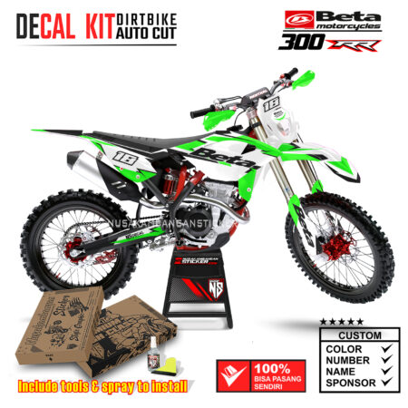 Decal Sticker Kit Supermoto Dirtbike Beta 300 RR White Green Motocross Graphic Decals