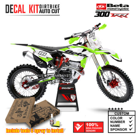 Decal Sticker Kit Supermoto Dirtbike Beta 300 RR White Lime Green Motocross Graphic Decals