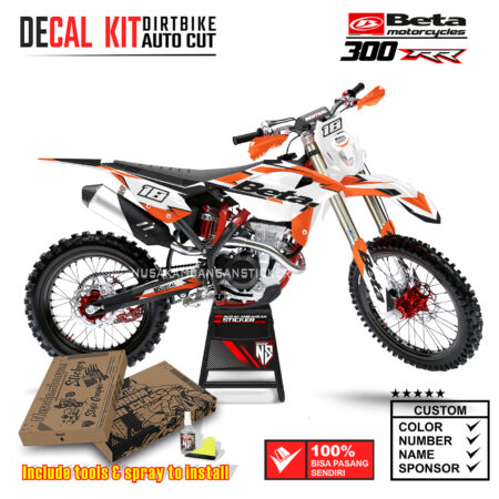 Decal Sticker Kit Supermoto Dirtbike Beta 300 RR White Orange Motocross Graphic Decals