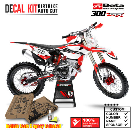Decal Sticker Kit Supermoto Dirtbike Beta 300 RR White Red Motocross Graphic Decals