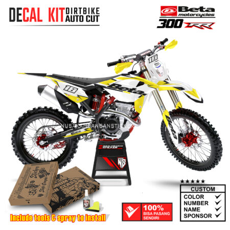 Decal Sticker Kit Supermoto Dirtbike Beta 300 RR White Yelow Motocross Graphic Decals