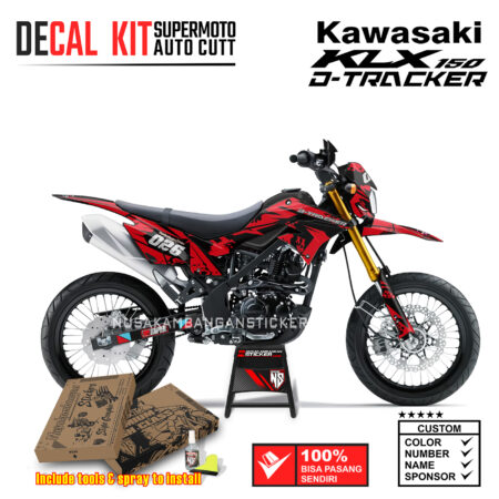 Decal Sticker Kit Supermoto Dirtbike Kawasaki KLX Dtraker 150 026 Grafis Merah Hitam Nusakambangansticker