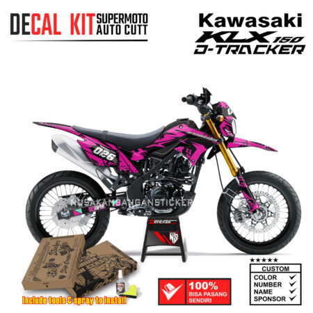 Decal Sticker Kit Supermoto Dirtbike Kawasaki KLX Dtraker 150 026 Grafis Pink Hitam Nusakambangansticker
