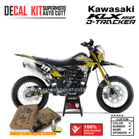 Decal Sticker Kit Supermoto Dirtbike Kawasaki KLX Dtraker 150 07 Bercak Grafis Kuning Kombinasi Putih
