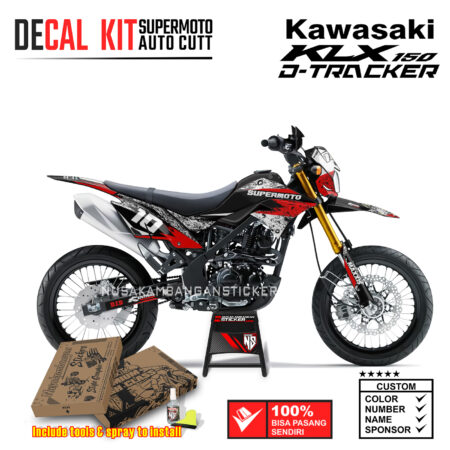 Decal Sticker Kit Supermoto Dirtbike Kawasaki KLX Dtraker 150 07 Bercak Grafis Merah Kombinasi Putih