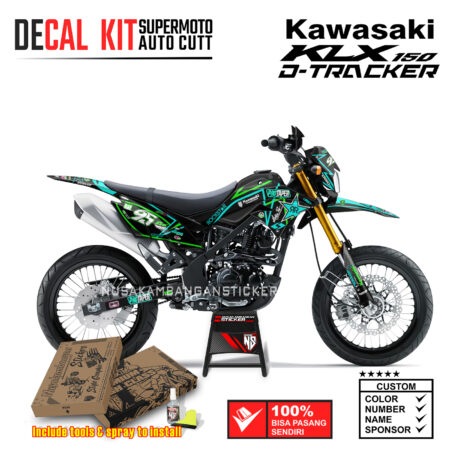 Decal Sticker Kit Supermoto Dirtbike Kawasaki KLX Dtraker 150 Bintang RR Racing Hitam Grafis Biru Tosca