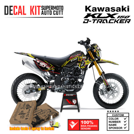 Decal Sticker Kit Supermoto Dirtbike Kawasaki KLX Dtraker 150 Bintang RR Racing Hitam Grafis Kuning Merah