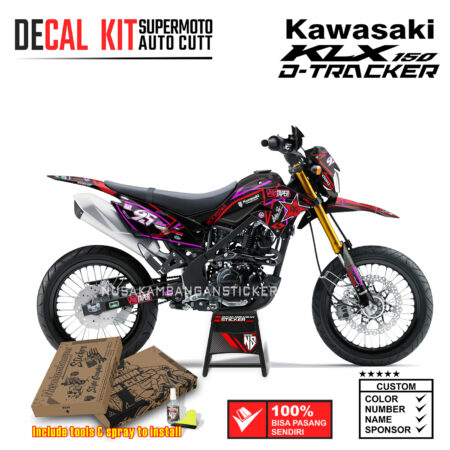 Decal Sticker Kit Supermoto Dirtbike Kawasaki KLX Dtraker 150 Bintang RR Racing Hitam Grafis Merah Pink