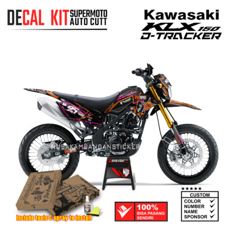Decal Sticker Kit Supermoto Dirtbike Kawasaki KLX Dtraker 150 Bintang RR Racing Hitam Grafis Orange Pink