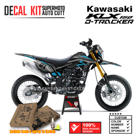 Decal Sticker Kit Supermoto Dirtbike Kawasaki KLX Dtraker 150 Grafis 01 Abu Biru Nusakambangansticker