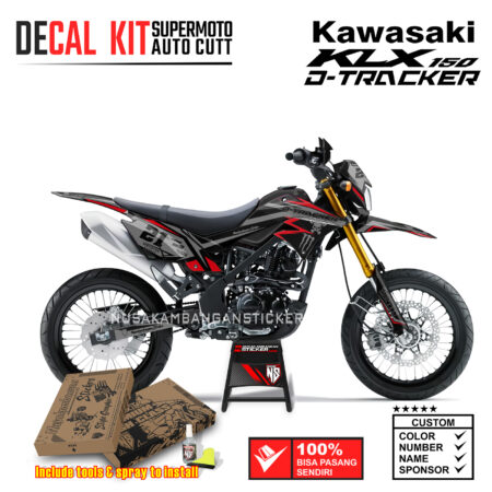 Decal Sticker Kit Supermoto Dirtbike Kawasaki KLX Dtraker 150 Grafis 01 Abu Merah Nusakambangansticker