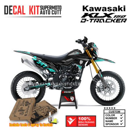 Decal Sticker Kit Supermoto Dirtbike Kawasaki KLX Dtraker 150 Grafis 02 Hitam Abu Biru Tosca Nusakambangansticker