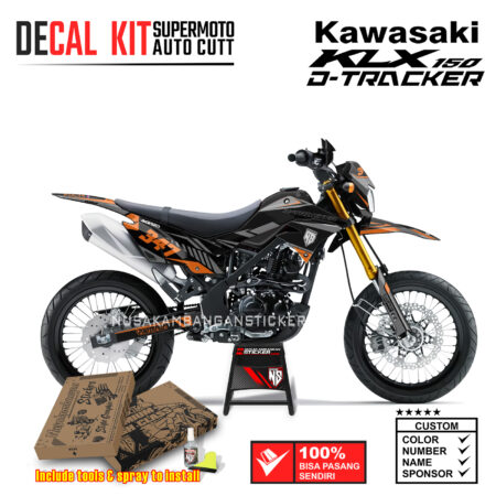 Decal Sticker Kit Supermoto Dirtbike Kawasaki KLX Dtraker 150 Grafis 02 Hitam Abu Orange Nusakambangansticker