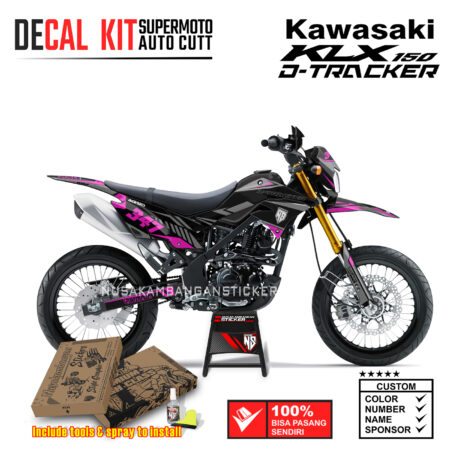 Decal Sticker Kit Supermoto Dirtbike Kawasaki KLX Dtraker 150 Grafis 02 Hitam Abu Pink Nusakambangansticker