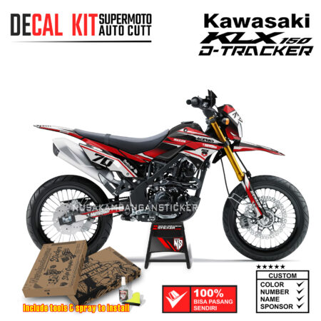 Decal Sticker Kit Supermoto Dirtbike Kawasaki KLX Dtraker 150 Grafis 03 Merah Kombinasi Putih