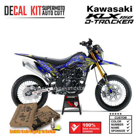 Decal Sticker Kit Supermoto Dirtbike Kawasaki KLX Dtraker 150 Grafis Air Brush Dragon Biru
