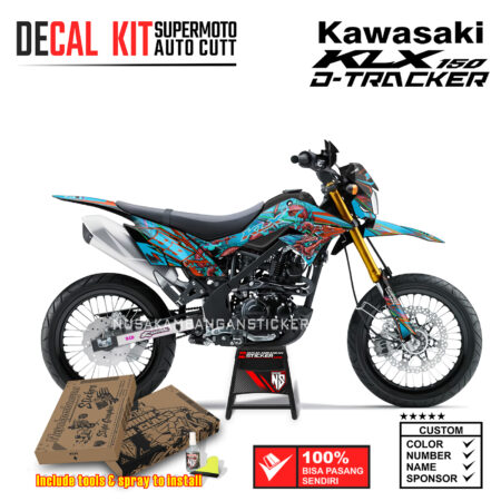 Decal Sticker Kit Supermoto Dirtbike Kawasaki KLX Dtraker 150 Grafis Air Brush Dragon Biru Tosca