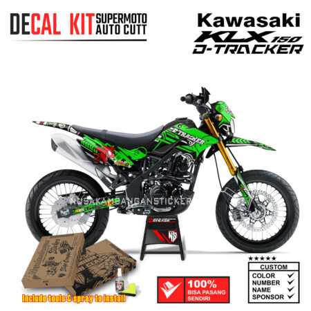 Decal Sticker Kit Supermoto Dirtbike Kawasaki KLX Dtraker 150 Grafis Racing 01 Hijau