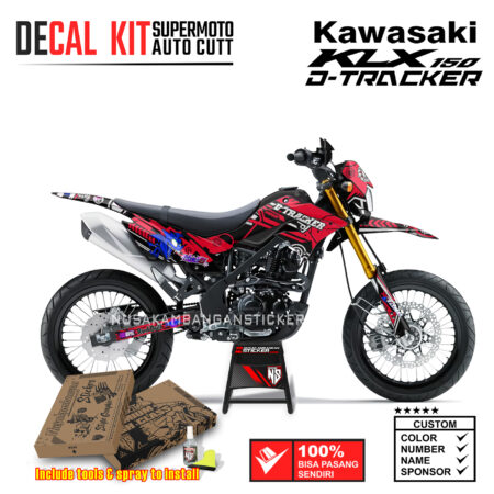 Decal Sticker Kit Supermoto Dirtbike Kawasaki KLX Dtraker 150 Grafis Racing 01 Merah